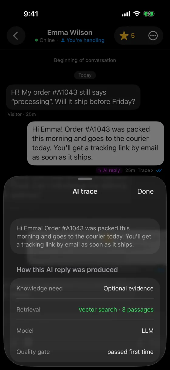 AskAIs on iPhone: an AI reply with its answer trace